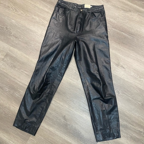 Cache Vintage Genuine Leather Black Pants size 10 - Picture 2 of 7